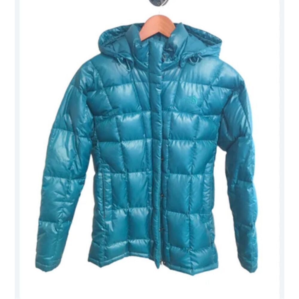 The north face shiny teal blue green 600M down hooded jacket/coat parka XS - Picture 2 of 12